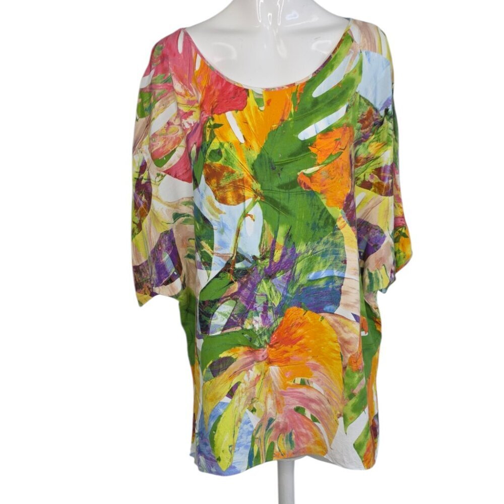Jams World Monstera Leaf Batwing Short Sleeve Shirt, Colorful, Art To Wear